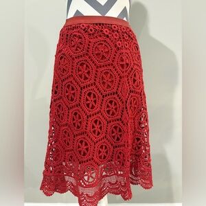 Ella Moss Red Crochet A-Line Skirt
